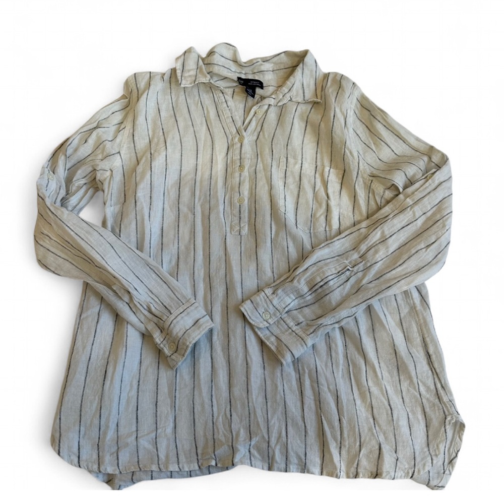 Gap Linen & Cotton Blend Women's Vertical Stripe Long Sleeve Shirt - Medium
